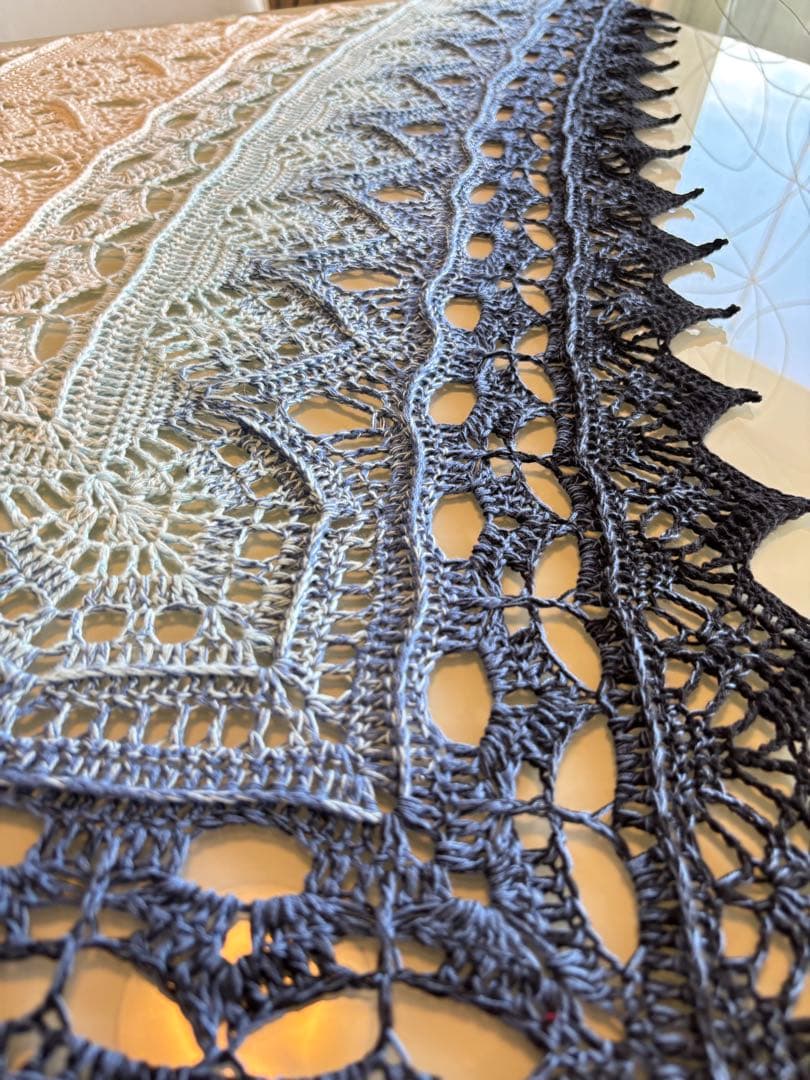 三角ショール　バレエショール　ブルー系　コットン100％　手洗・年中使用可　人気