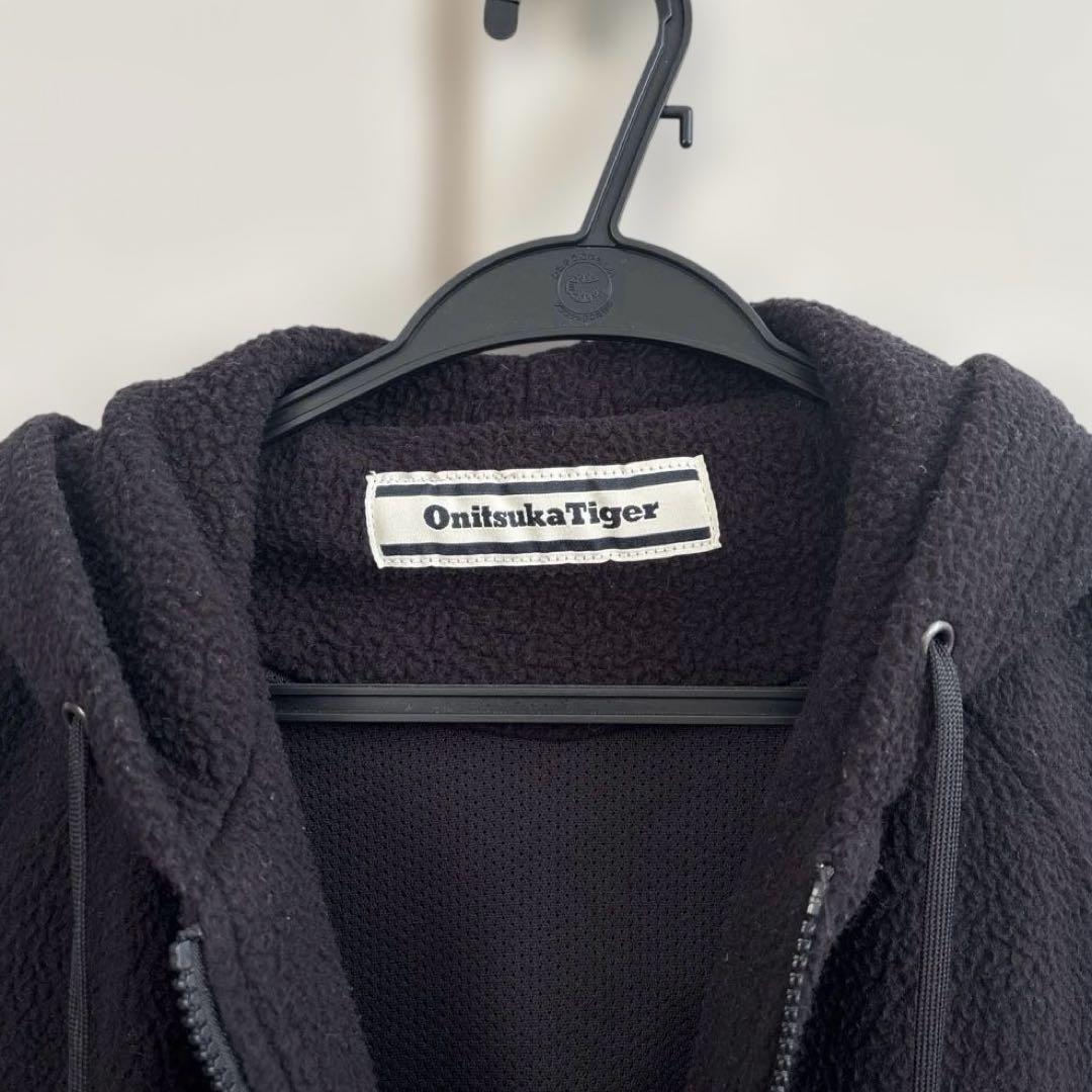 [値下げ 未使用品] オニツカタイガー 黒フリースジップパーカー 丈長め