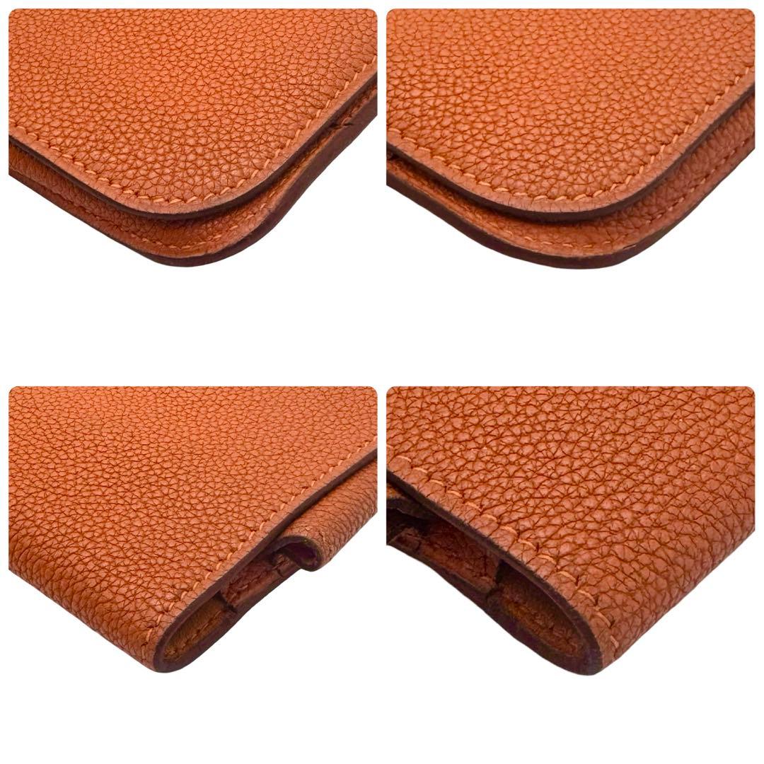 HERMES エルメス ドゴンGM オレンジ レザー長財布 小銭入れ レディース