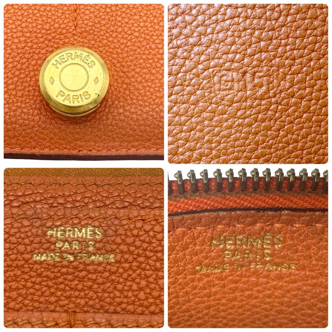 HERMES エルメス ドゴンGM オレンジ レザー長財布 小銭入れ レディース