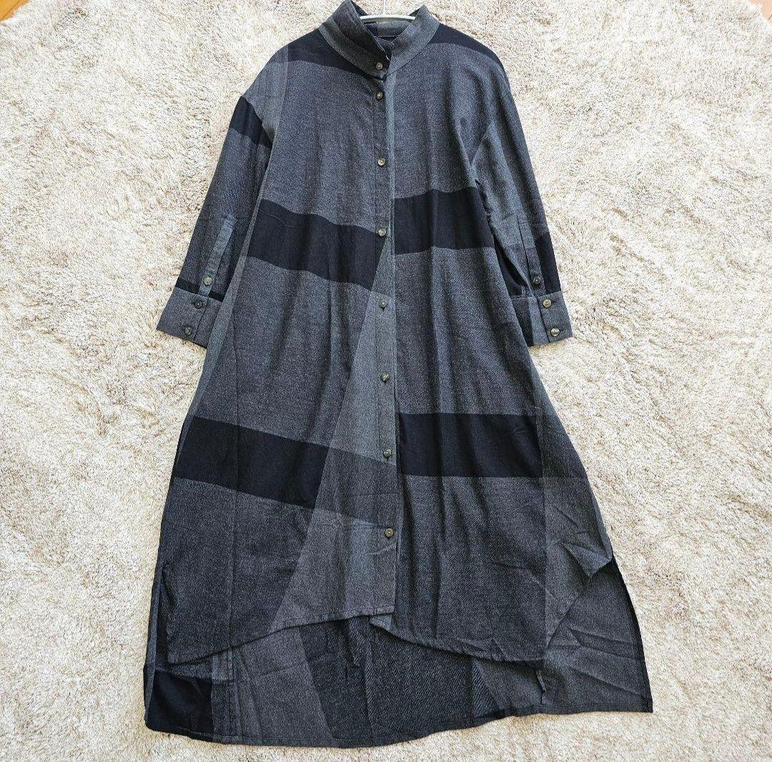 芽風 メフウ センソユニコ 襟 変形 ネルシャツ 素材 ロング ワンピース