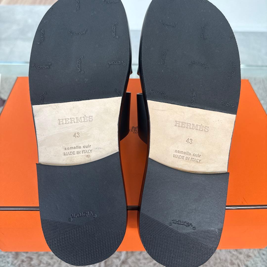HERMÈS ブラック サンダル 43 28cm イズミール