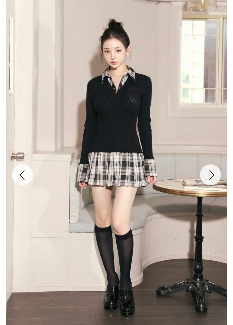 新品タグ付き Randy カービーニットチェックドッキングワンピース ブラック