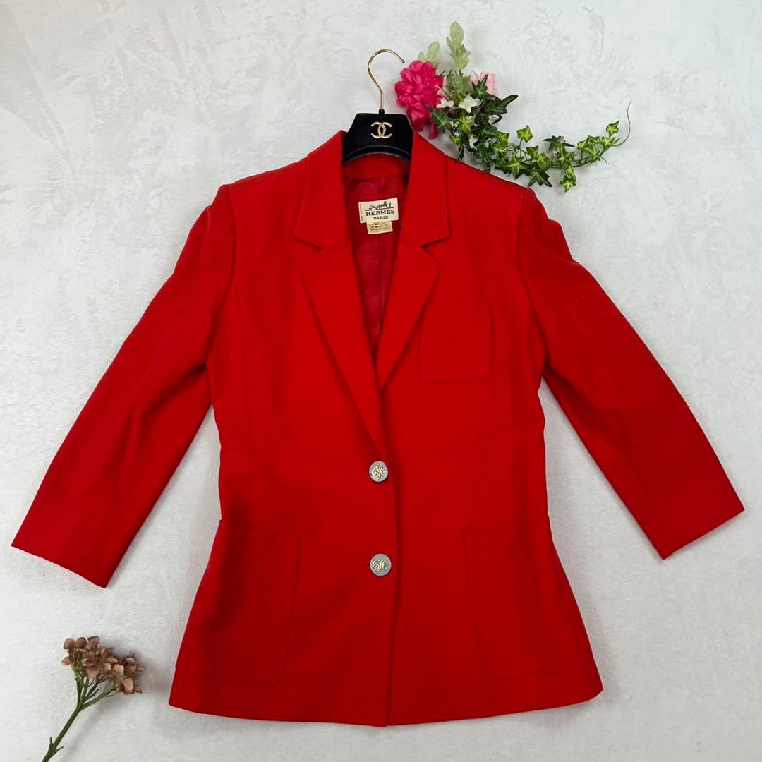 J403 美品 L 42 エルメス シングル ロング丈 JKT レディース