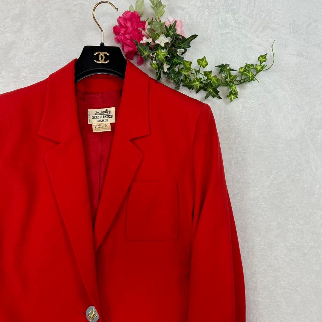 J403 美品 L 42 エルメス シングル ロング丈 JKT レディース