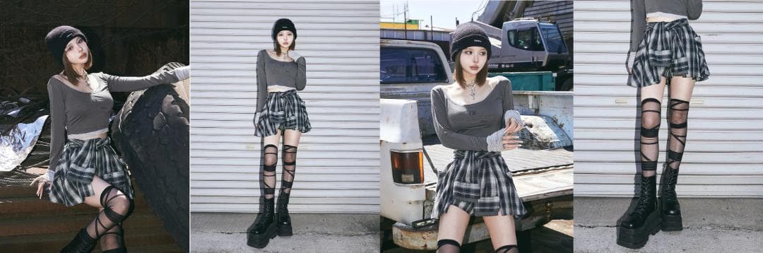 ダーリッチ darich レイヤードチェックショートパンツ ベージュ FREE