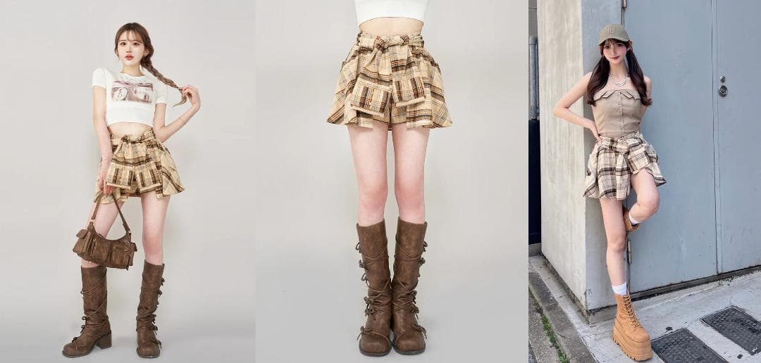 ダーリッチ darich レイヤードチェックショートパンツ ベージュ FREE