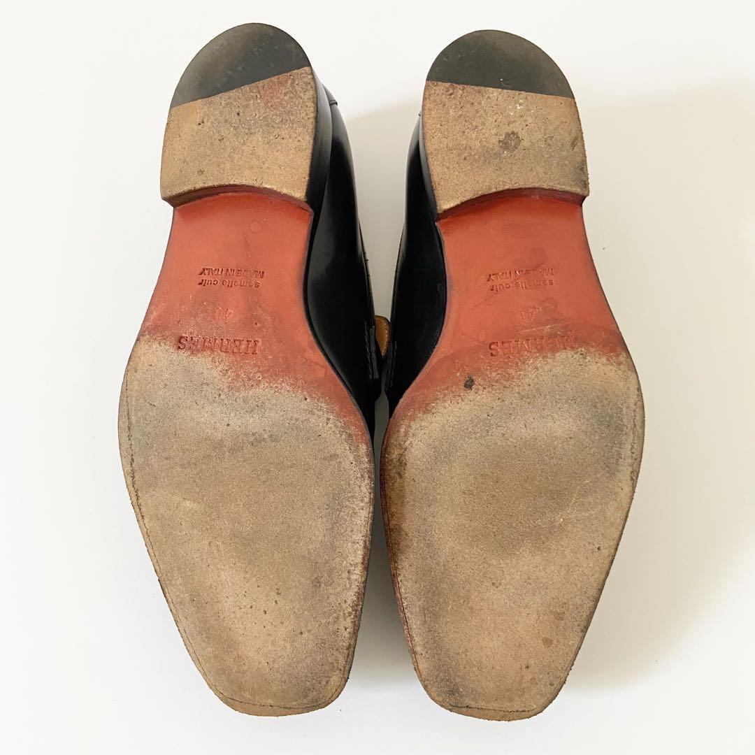 エルメス　レザー　革靴　メンズ　ベルト　ローファー　Hバックル　ストラップ