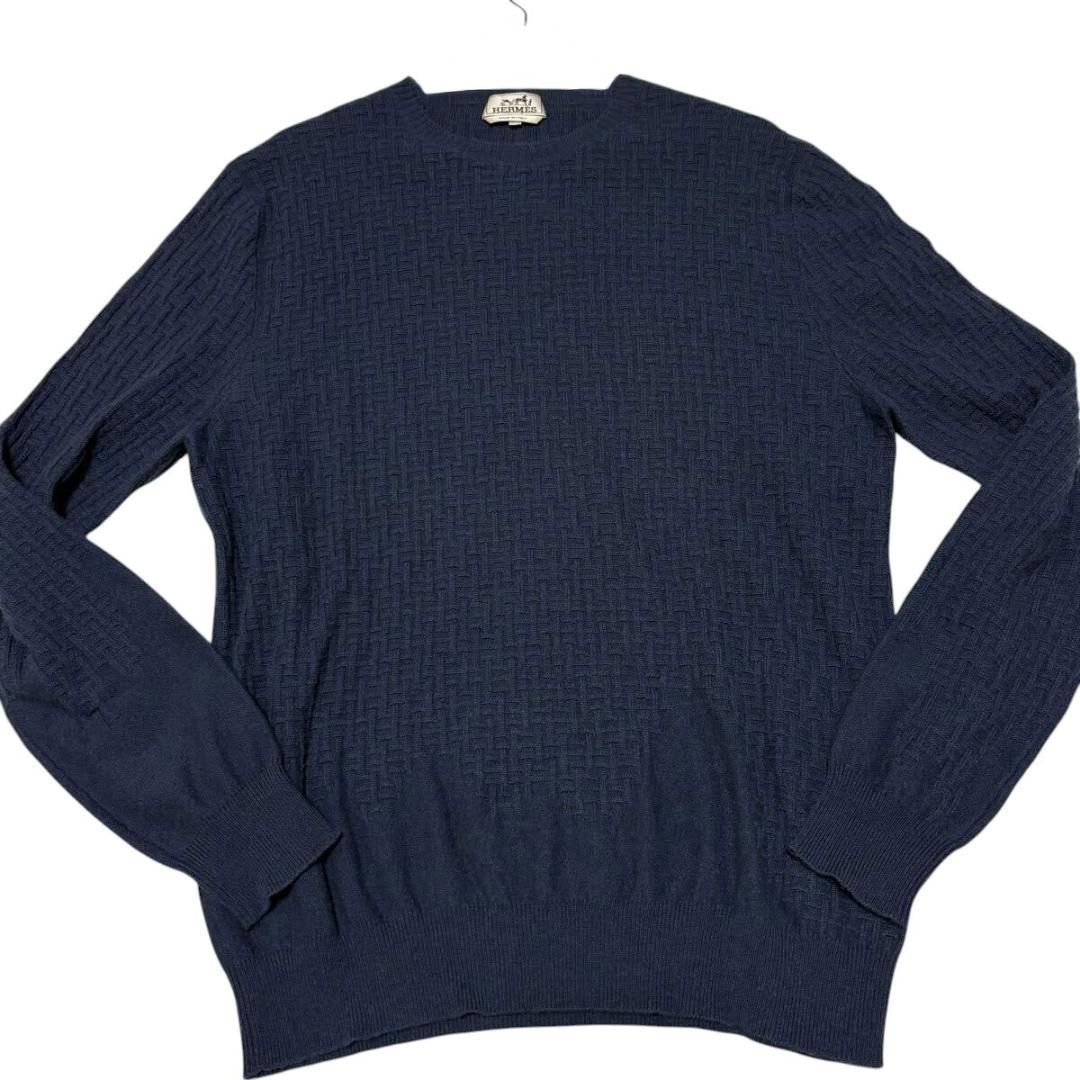 希少サイズXXL《美品・高級》 HERMES カシミヤ100% H総柄