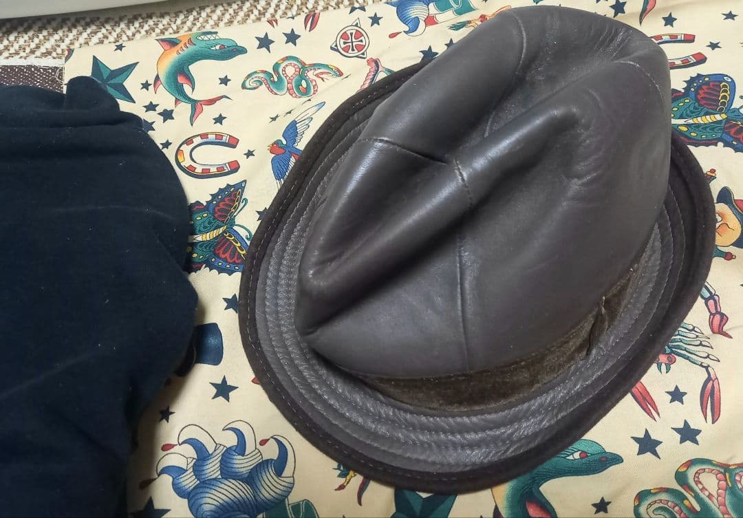 レザーハット　ヴィンテージ　Unknown　607080s フェルト