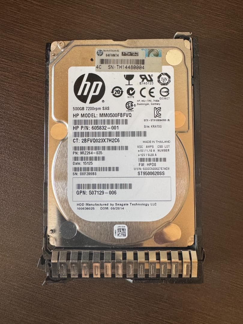 内蔵型ハードディスクドライブ HP MM0500FBFVQ 500GB 7.2K 6G SAS SFF HDD