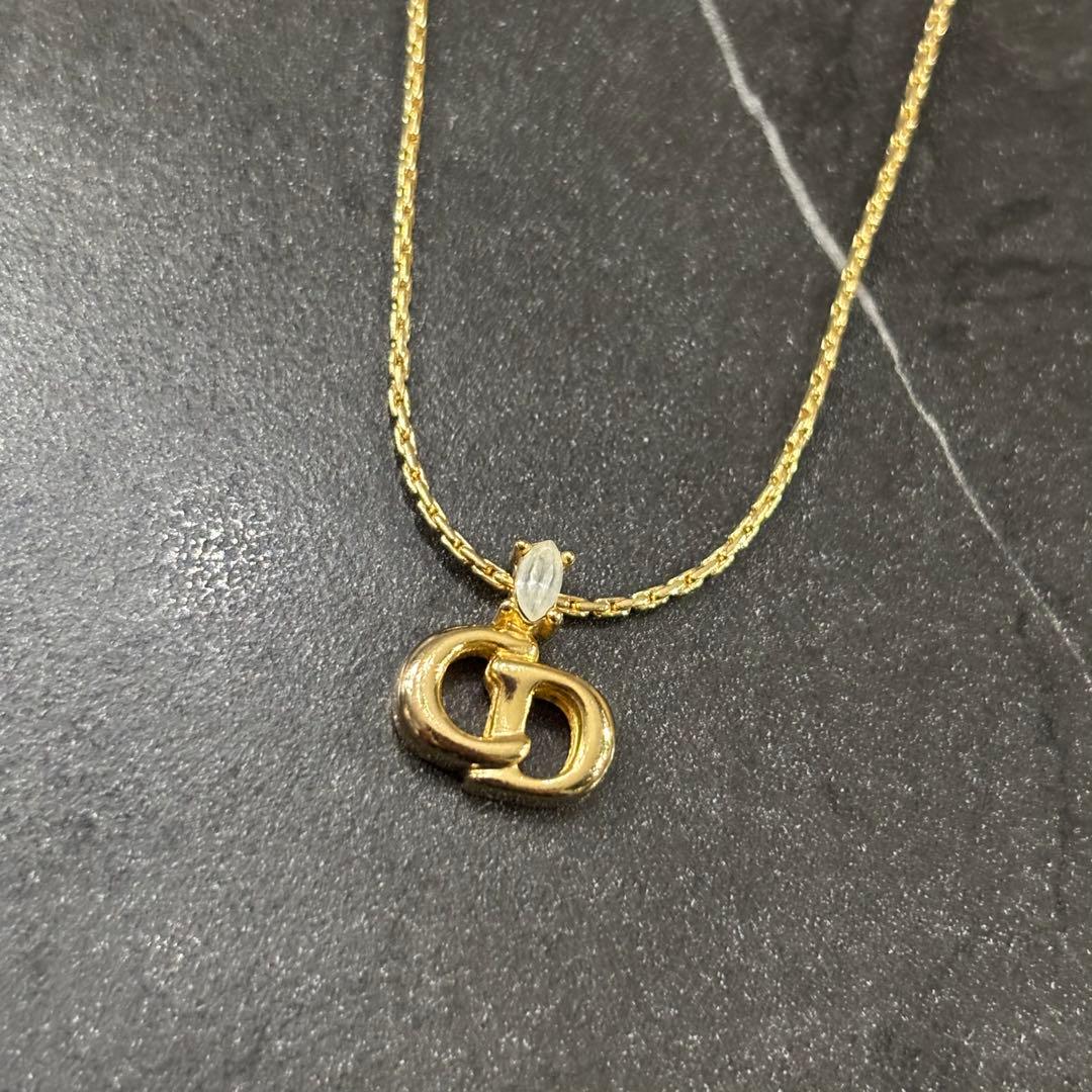 未使用級　クリスチャンディオール　CDロゴ ネックレス　ストーン　金