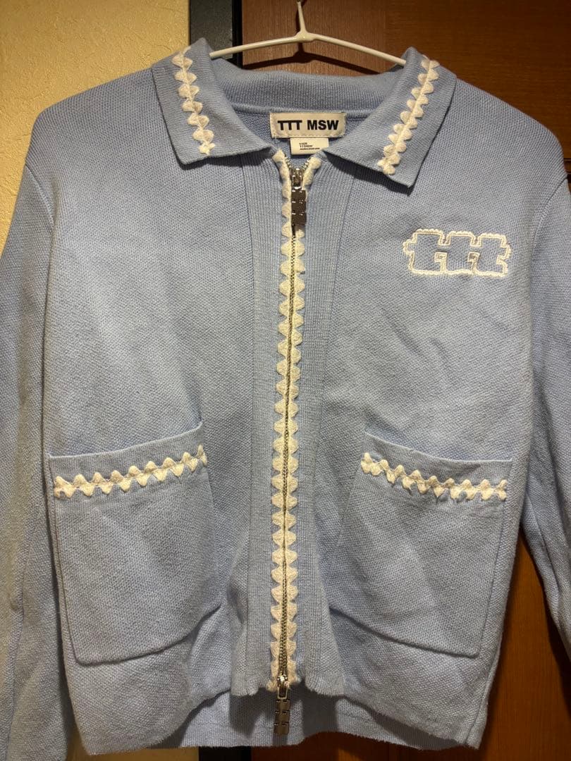 TTT_MSW ニットポロカーディガン ブルー S