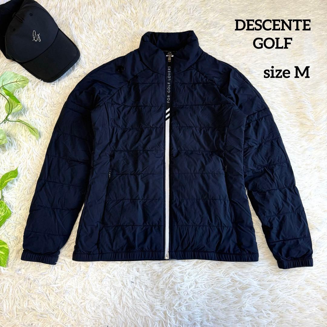 【デサントゴルフ】美品♡中綿ジャケット キルティング ジップロゴ ネイビー M