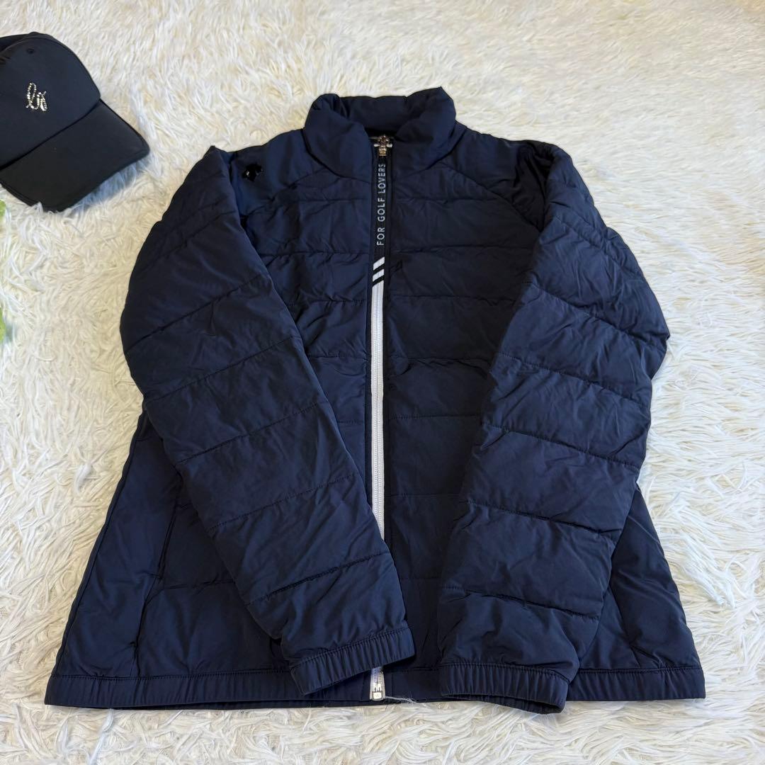 【デサントゴルフ】美品♡中綿ジャケット キルティング ジップロゴ ネイビー M
