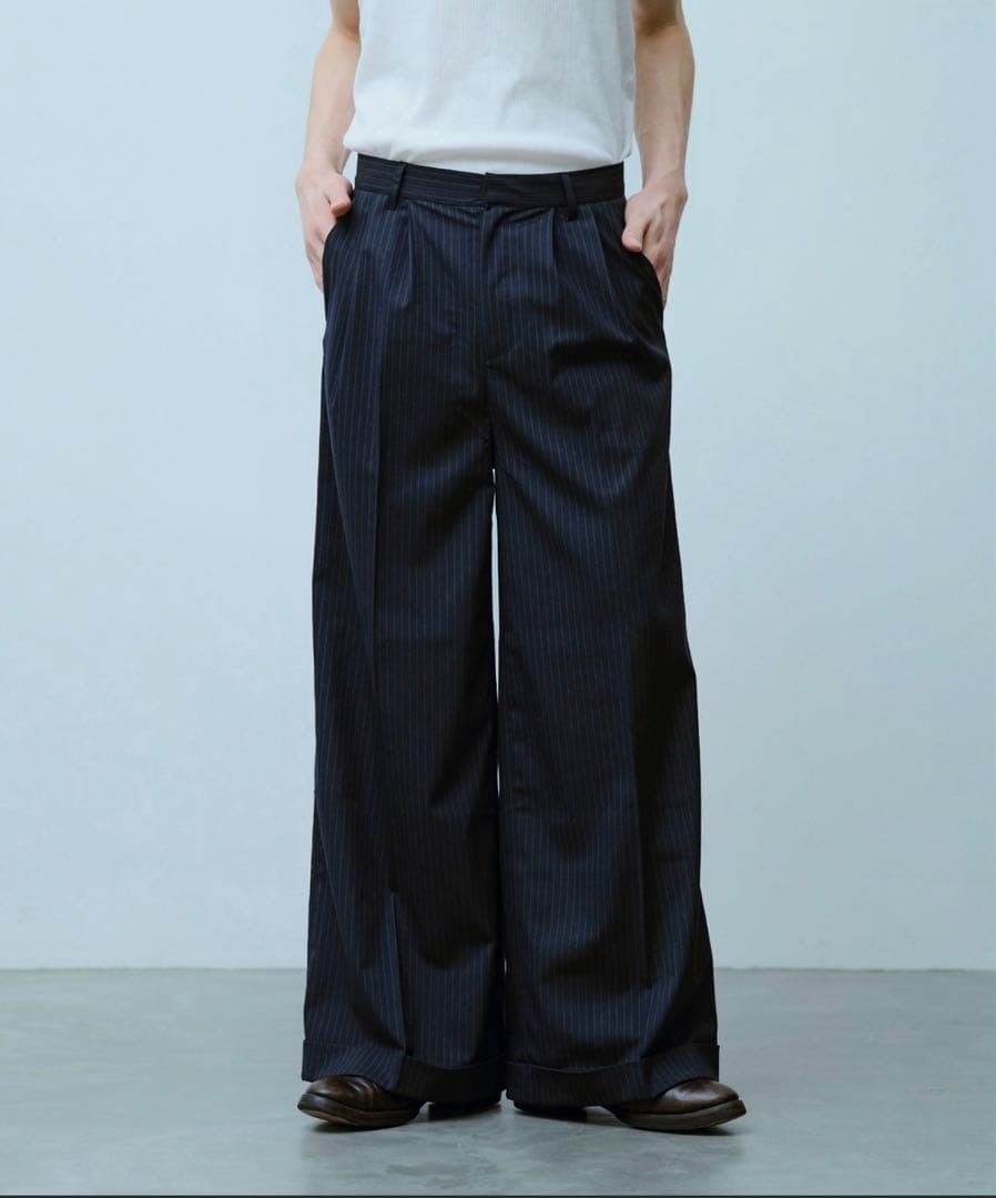 Camphor wood ２タックワイドバギーフレアスラックス ネイビー系 M