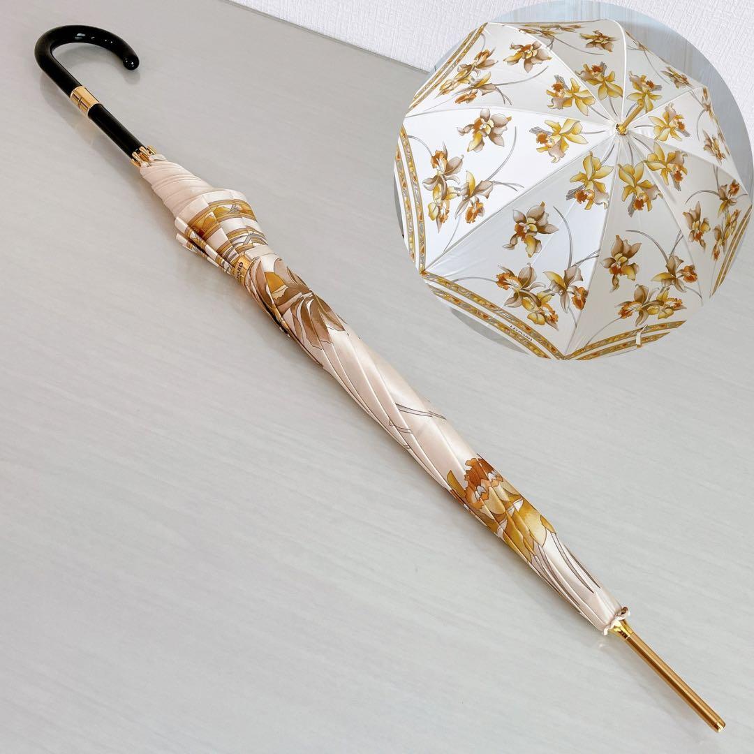 LEONARD レオナール 日傘　長傘　花柄　フラワー　トリム　ゴールド金具