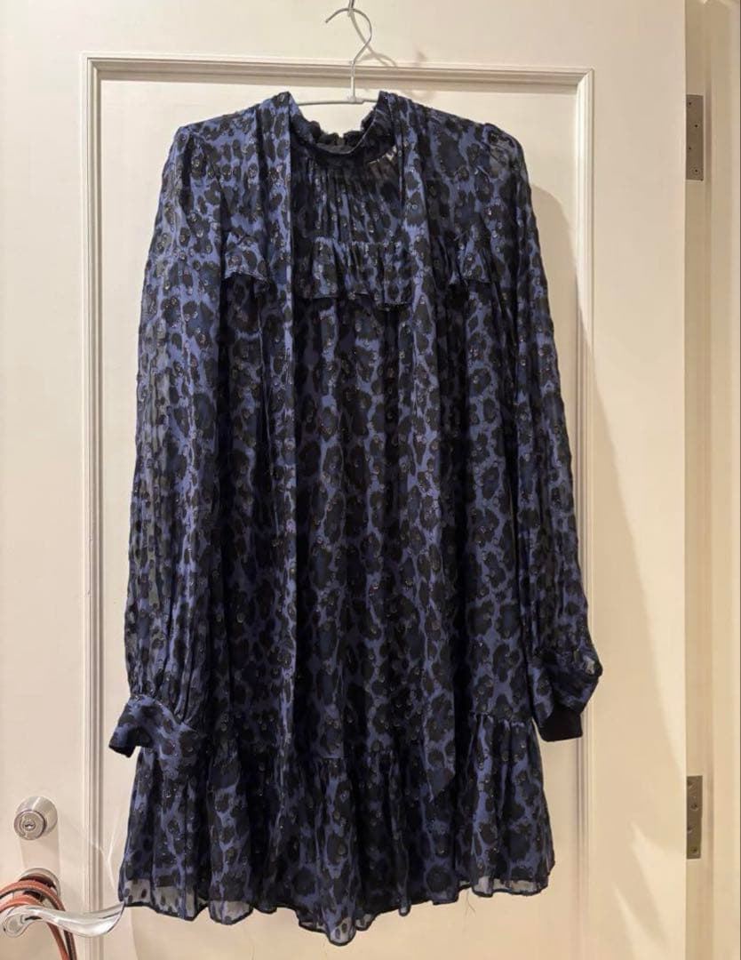 kate spade ケイトスペード ワンピース（S）紺/ネイビー 豹柄 フリル