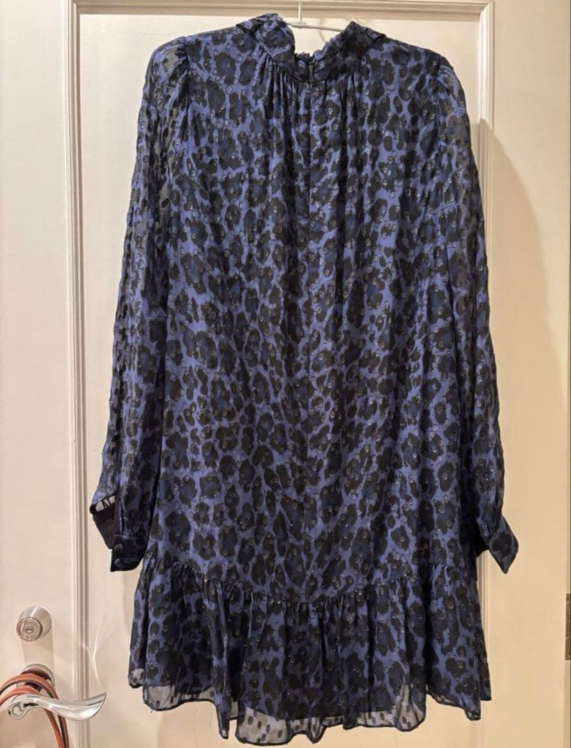 kate spade ケイトスペード ワンピース（S）紺/ネイビー 豹柄 フリル