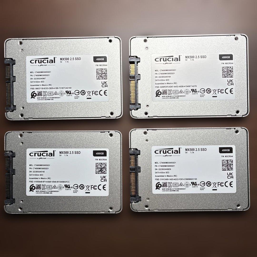 4TB × 4台 （稼働２時間以下） Crucial MX500 ラベルあり
