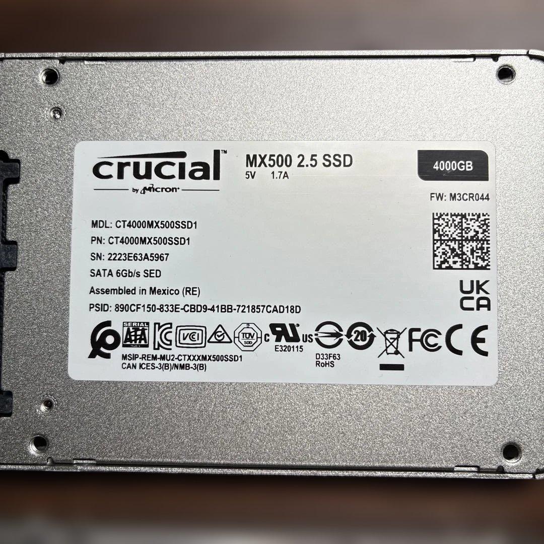 4TB × 4台 （稼働２時間以下） Crucial MX500 ラベルあり