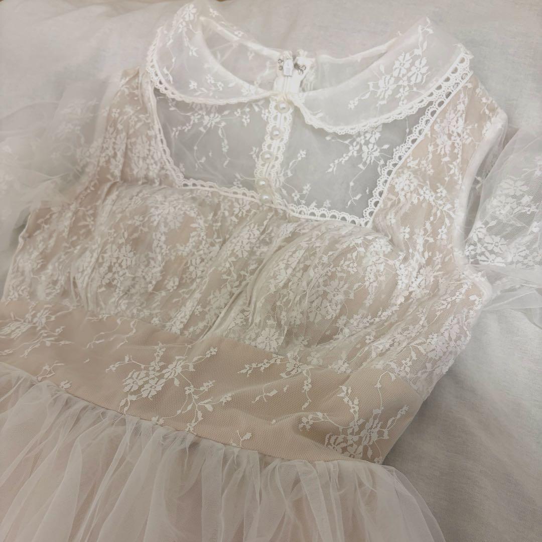 ウエディングドレス　パフスリーブ　レース　チュール　ドレスプロダクション