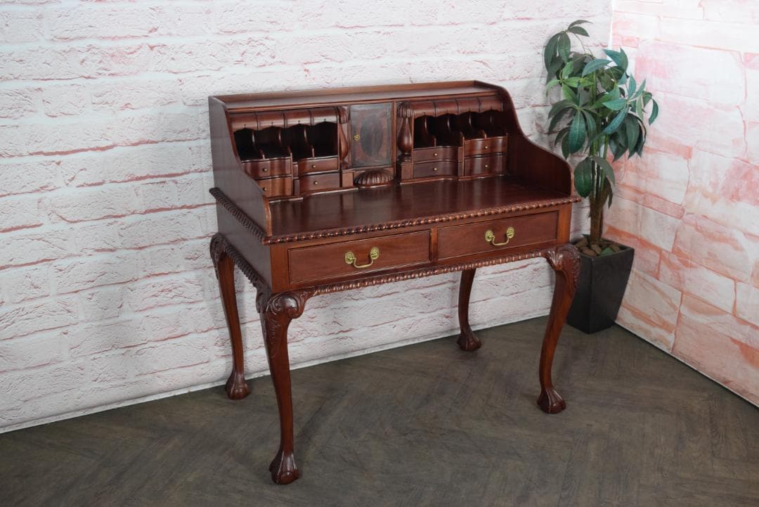 イギリス製 ライティングデスク 高級マホガニー材 チッペンデール