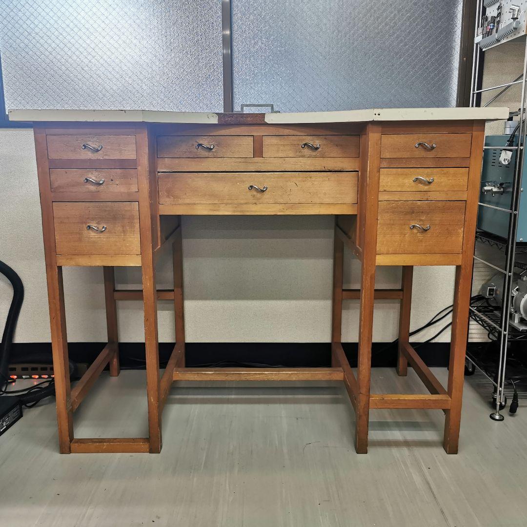 ※m210f 大型の両袖彫金机 アンティーク風 天板白 ジュエリー作成用