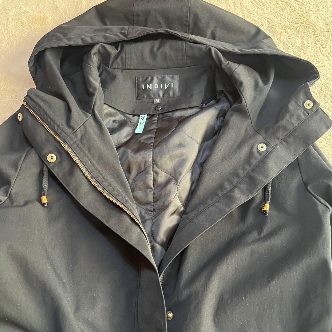 極美品✨インディヴィ ライナー付き 2WAY フーデットコート ブラック 38