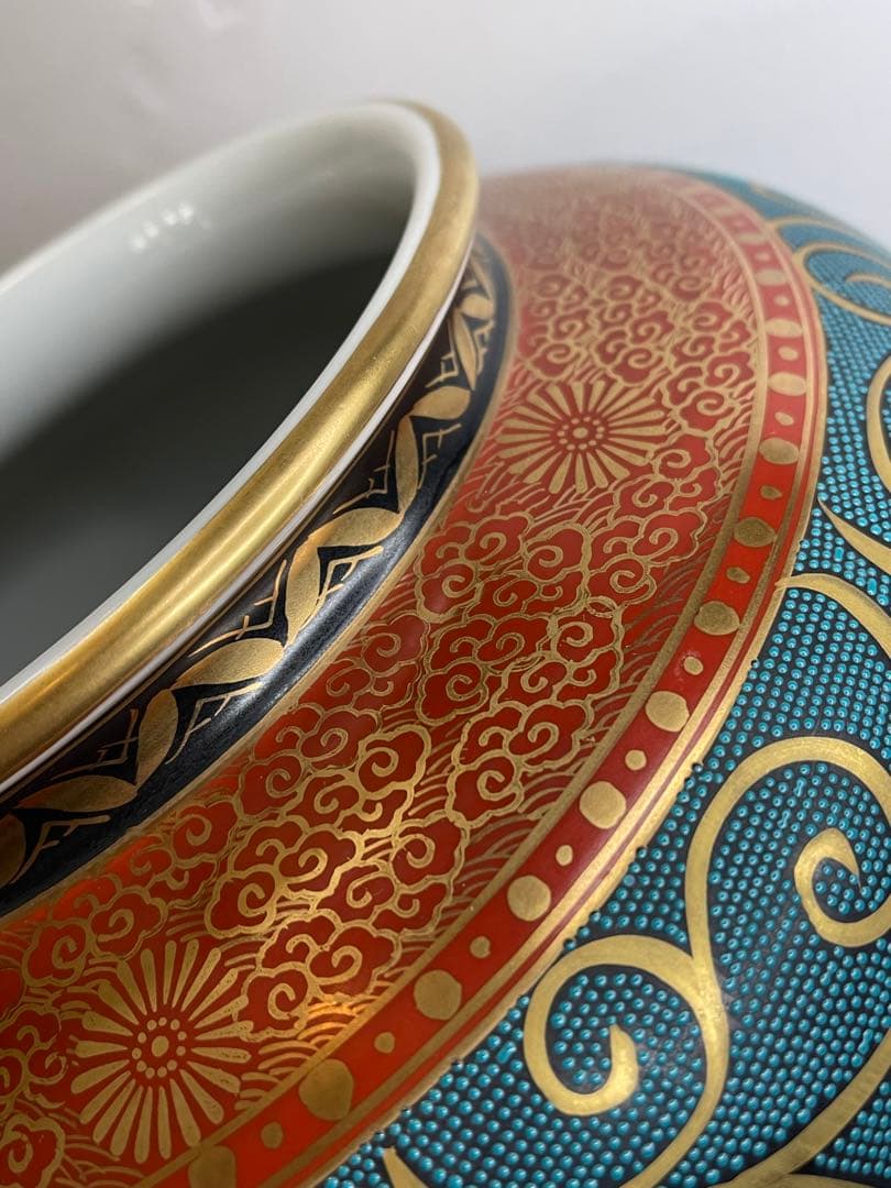 九谷焼/九谷良山/青粒鉄仙 /壺/花瓶　※箱無し