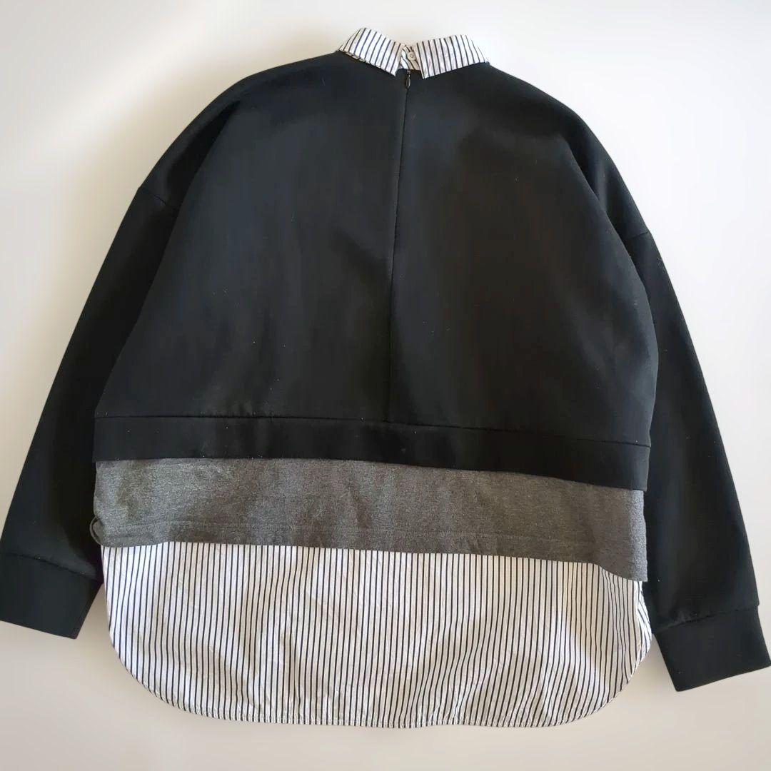 エンフォルド ドッキング レイヤード スウェット シャツ ストライプ 黒 38