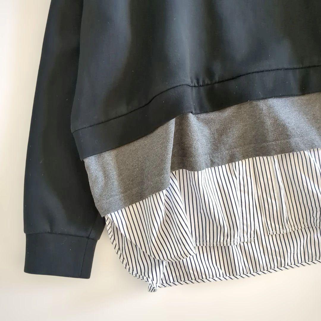 エンフォルド ドッキング レイヤード スウェット シャツ ストライプ 黒 38