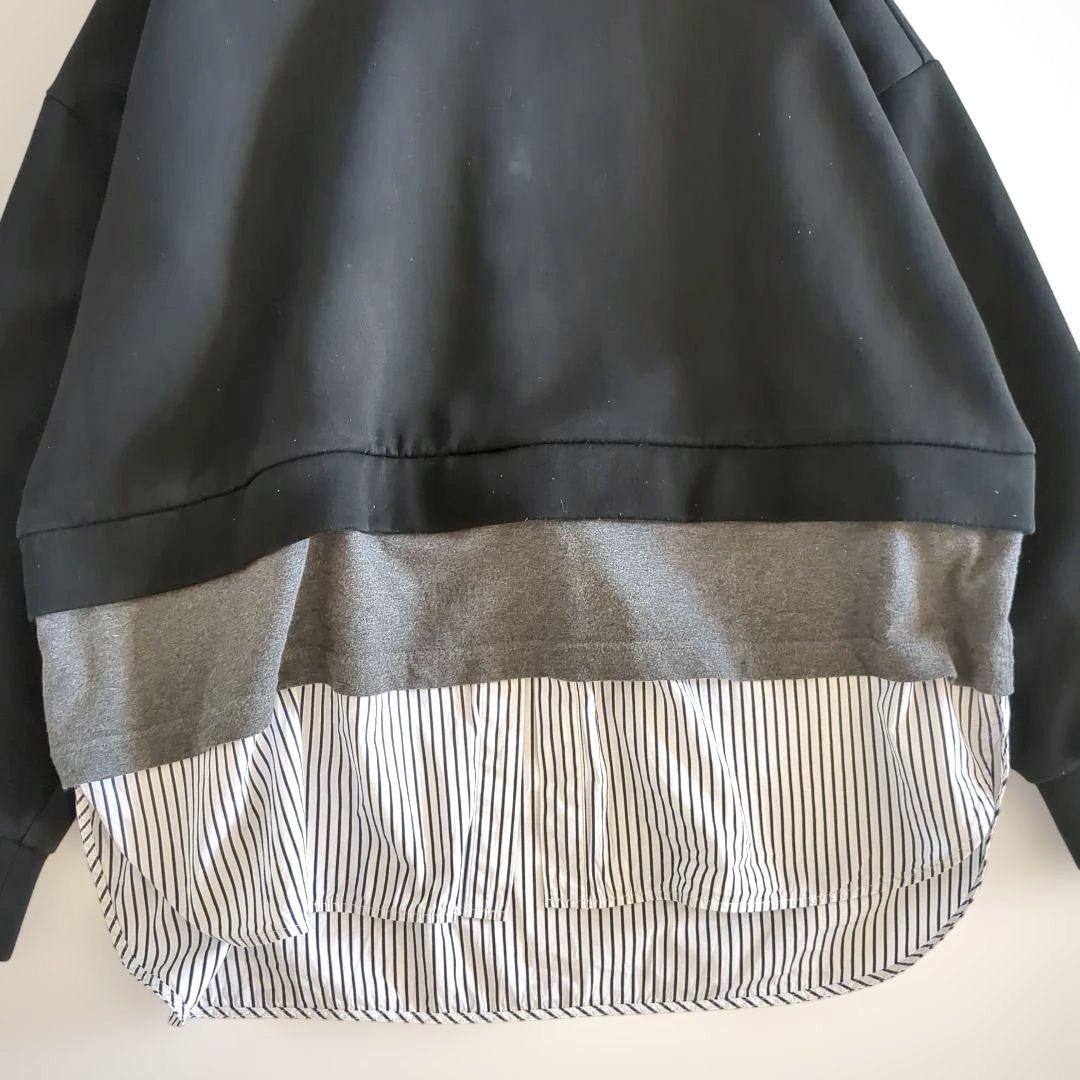 エンフォルド ドッキング レイヤード スウェット シャツ ストライプ 黒 38