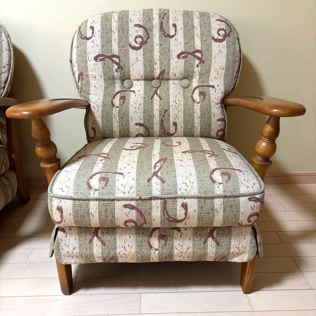 【3connkichi】木製ストライプ模様　１人掛けソファ