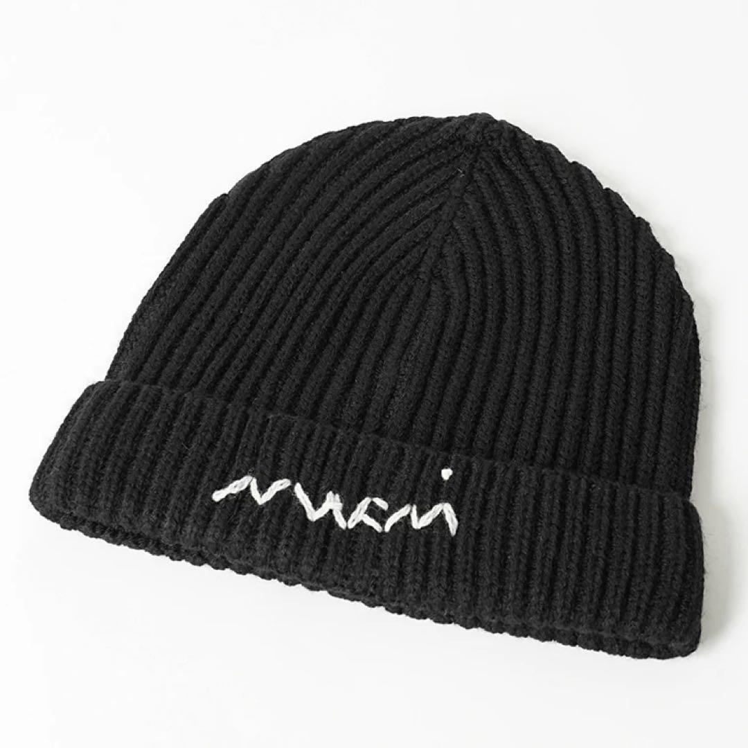 ★新年限定価格★【MARNI】刺繍ロゴ リブ ニット帽 ニットキャップ