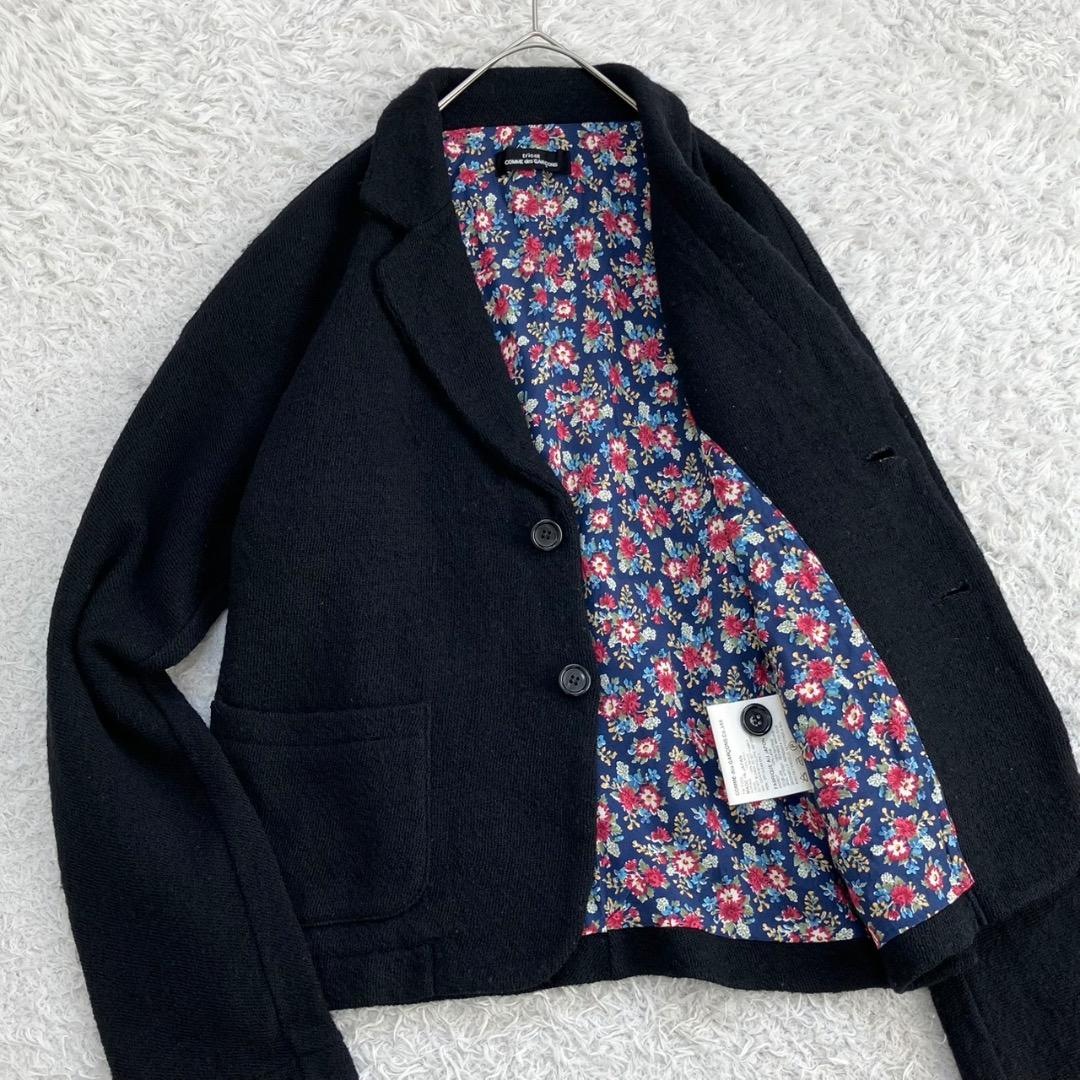 美品✨トリココムデギャルソン テーラードジャケット 縮絨 裏地花柄 ブラック 黒