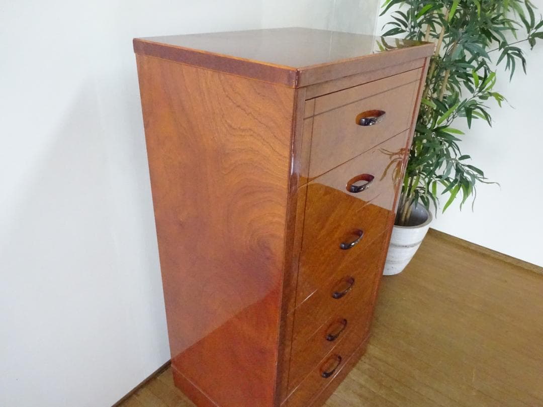 バーズアイメープル　６段チェスト　引き出し桐無垢材　高級品仕様