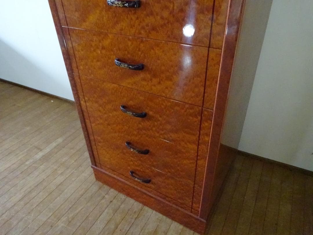 バーズアイメープル　６段チェスト　引き出し桐無垢材　高級品仕様