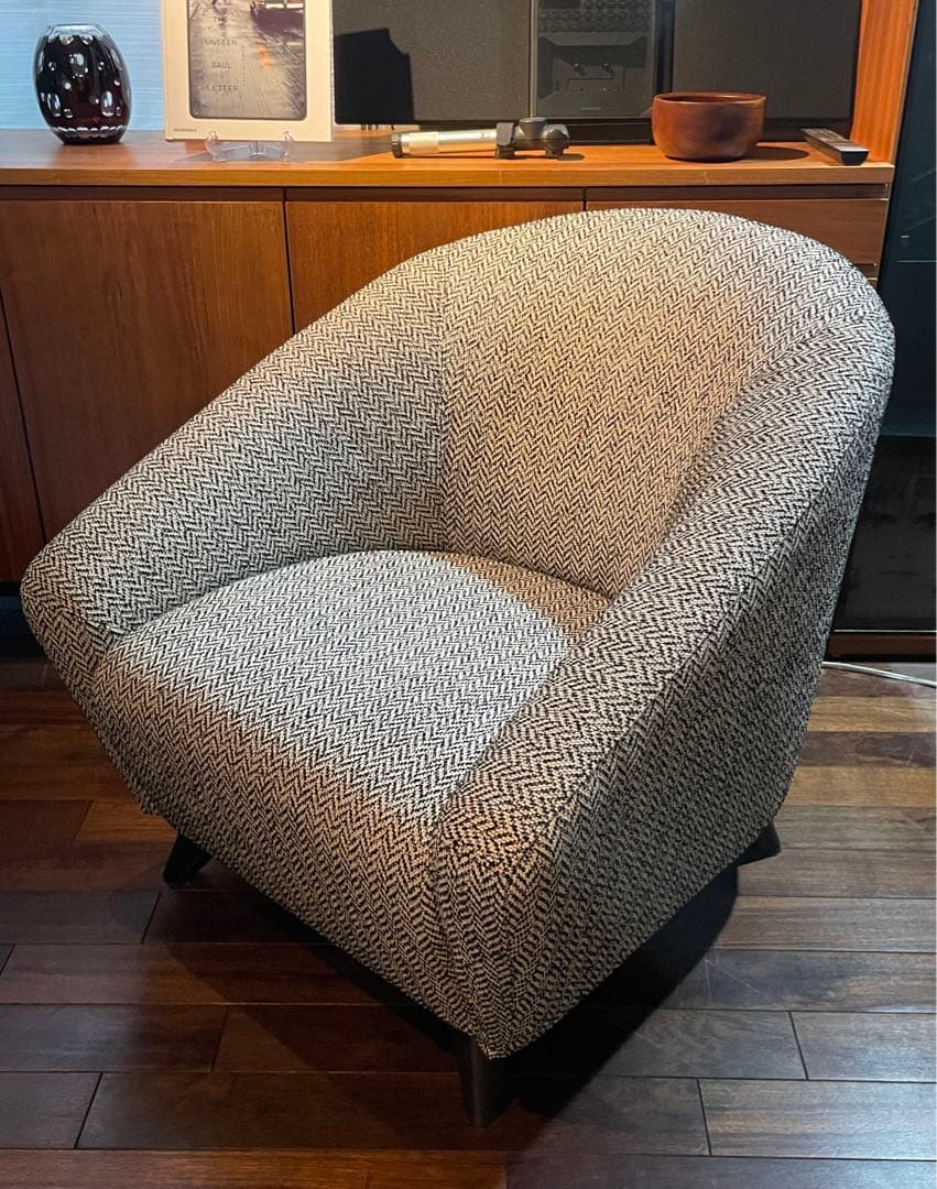 超美品■HUKLA 日本フクラ シングルソファー/1P/1人掛/ヘリンボーン織地