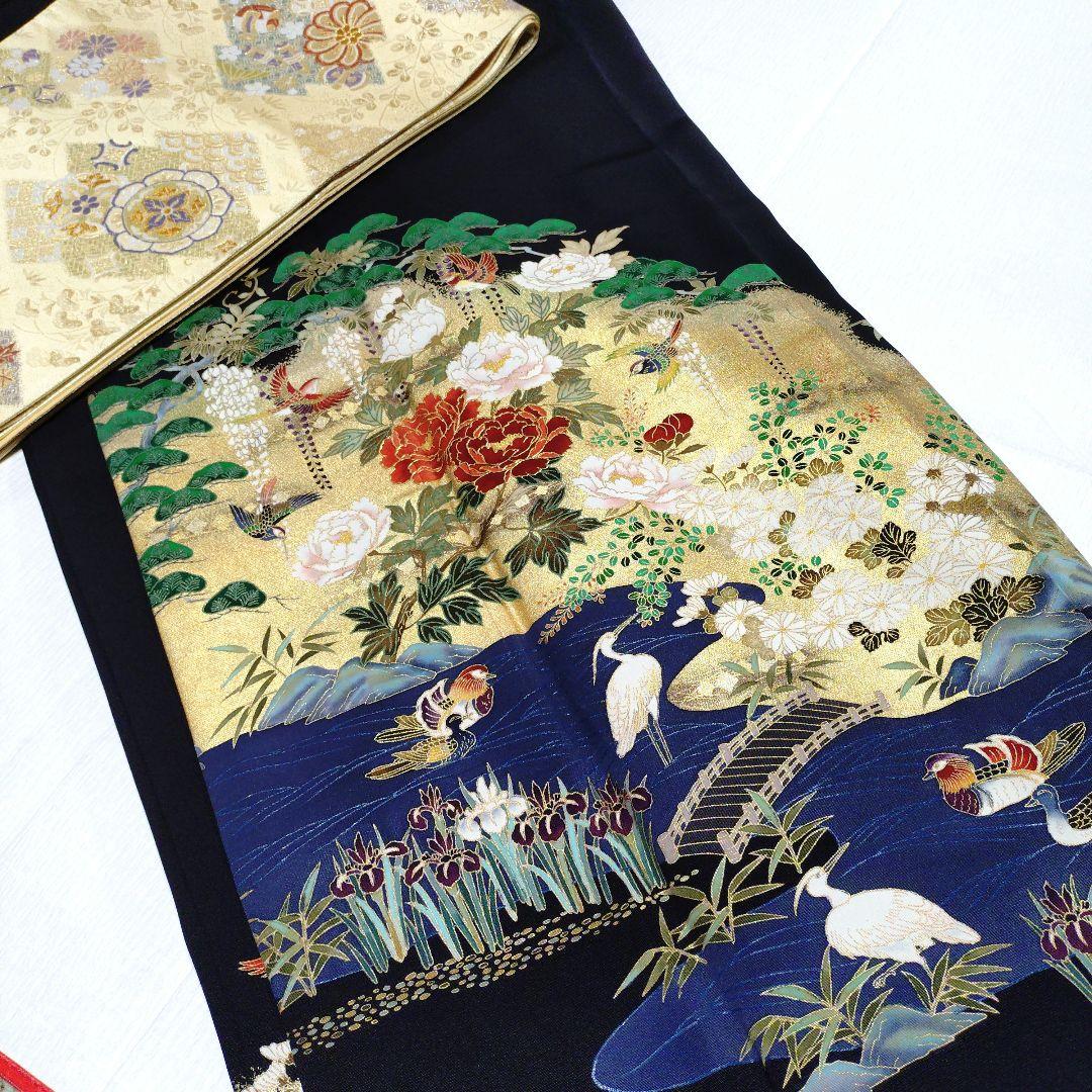 黒留袖と袋帯セット　金彩　作家物　正絹　トールサイズ　帯長尺