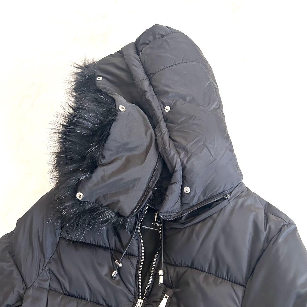 ザラ ZARA TRF ボリュームファーフード付き中綿ジャケット 黒 ブラック