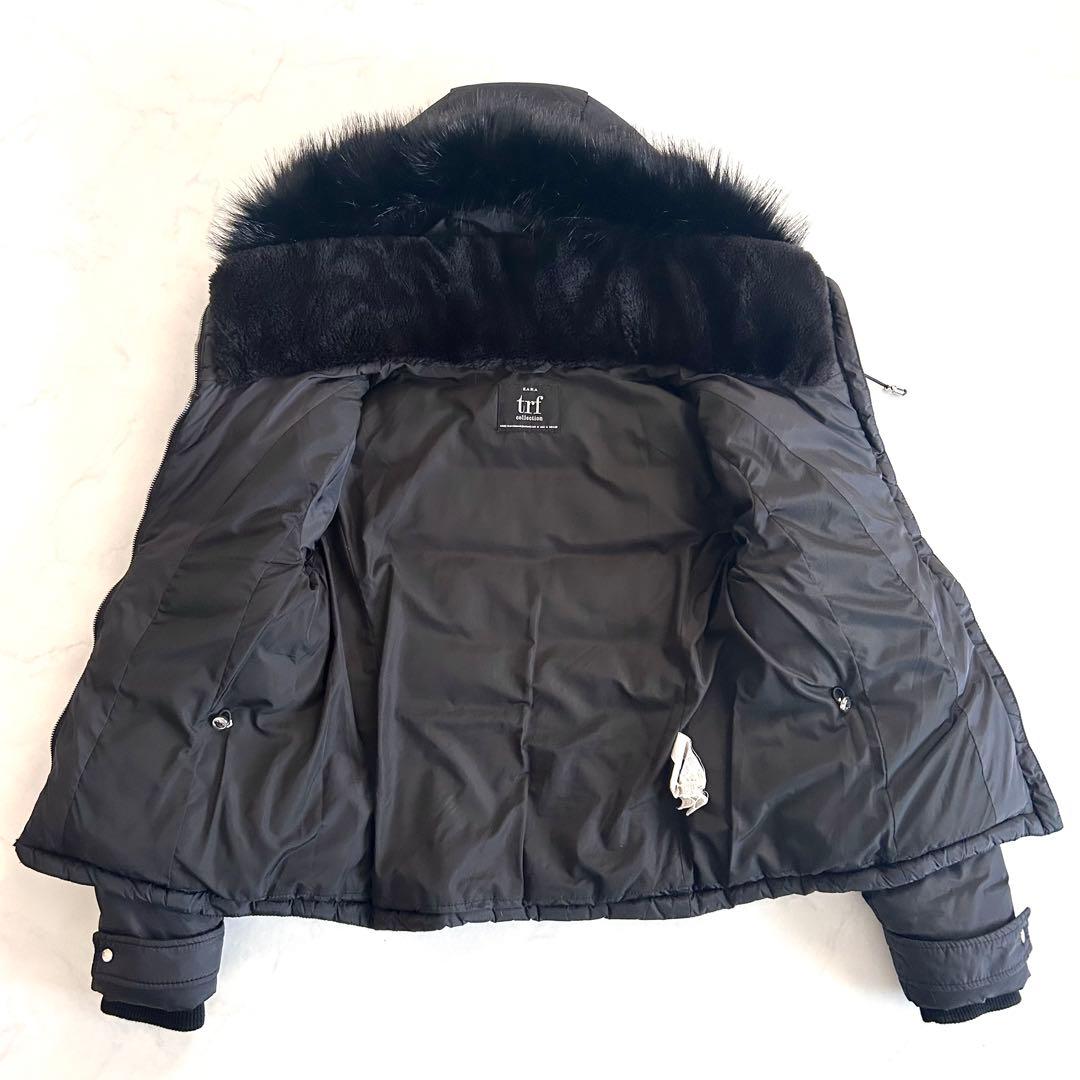 ザラ ZARA TRF ボリュームファーフード付き中綿ジャケット 黒 ブラック