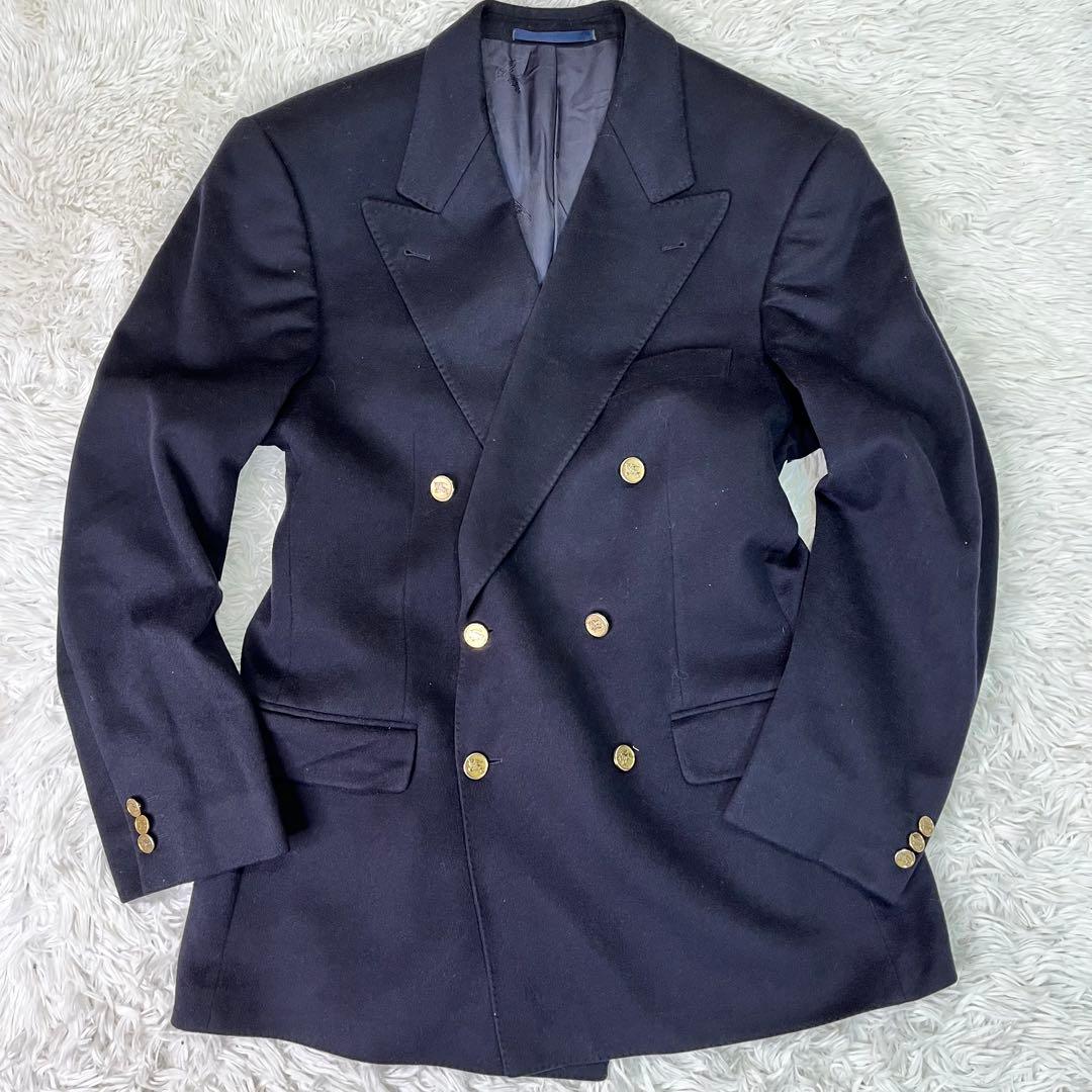 美品✨バーバリー　カシミヤ100% ダブルテーラードジャケット　金ボタン　黒　L