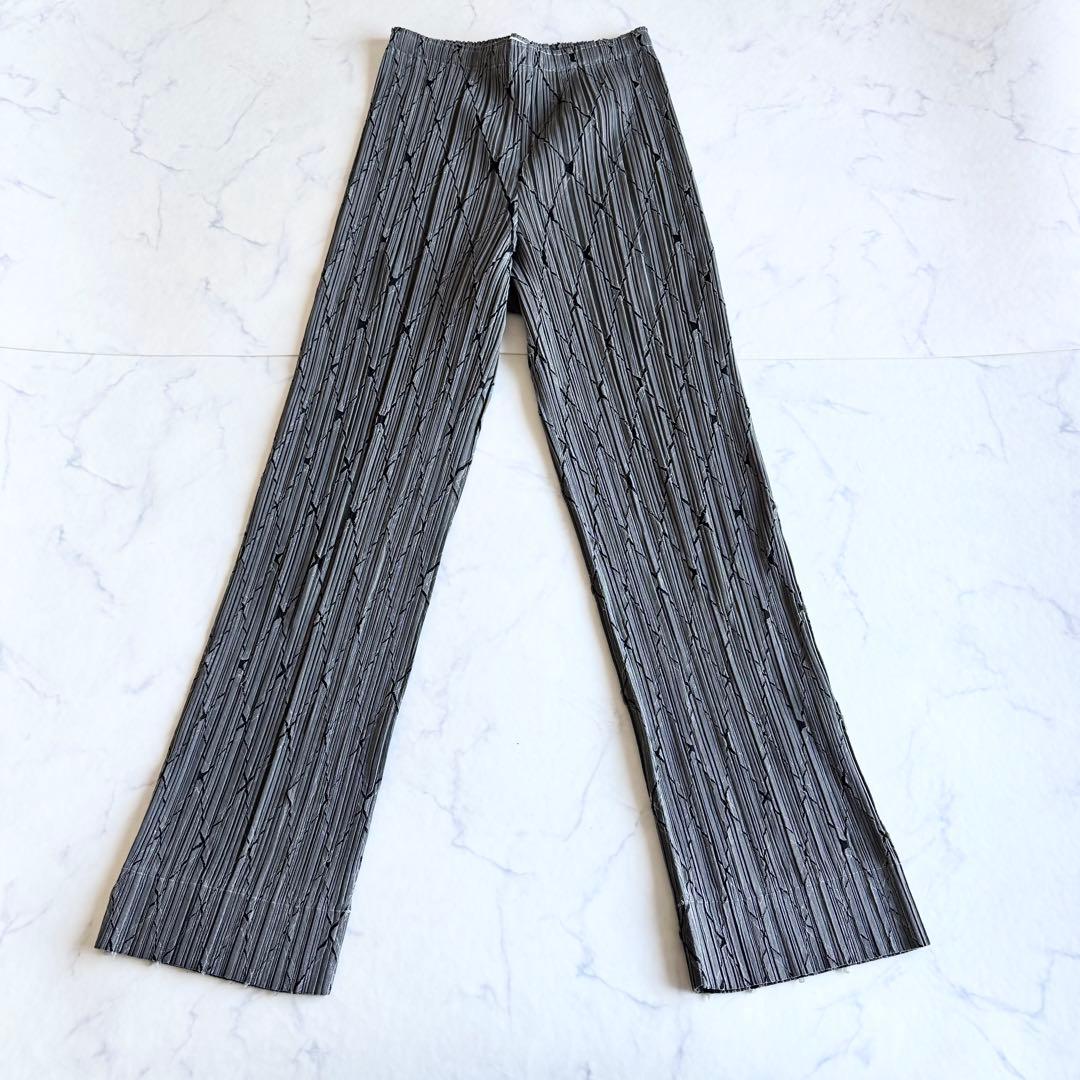 プリーツプリーズ パンツ 有刺鉄線 切りっぱなし加工 チェック ダイヤ 2 M