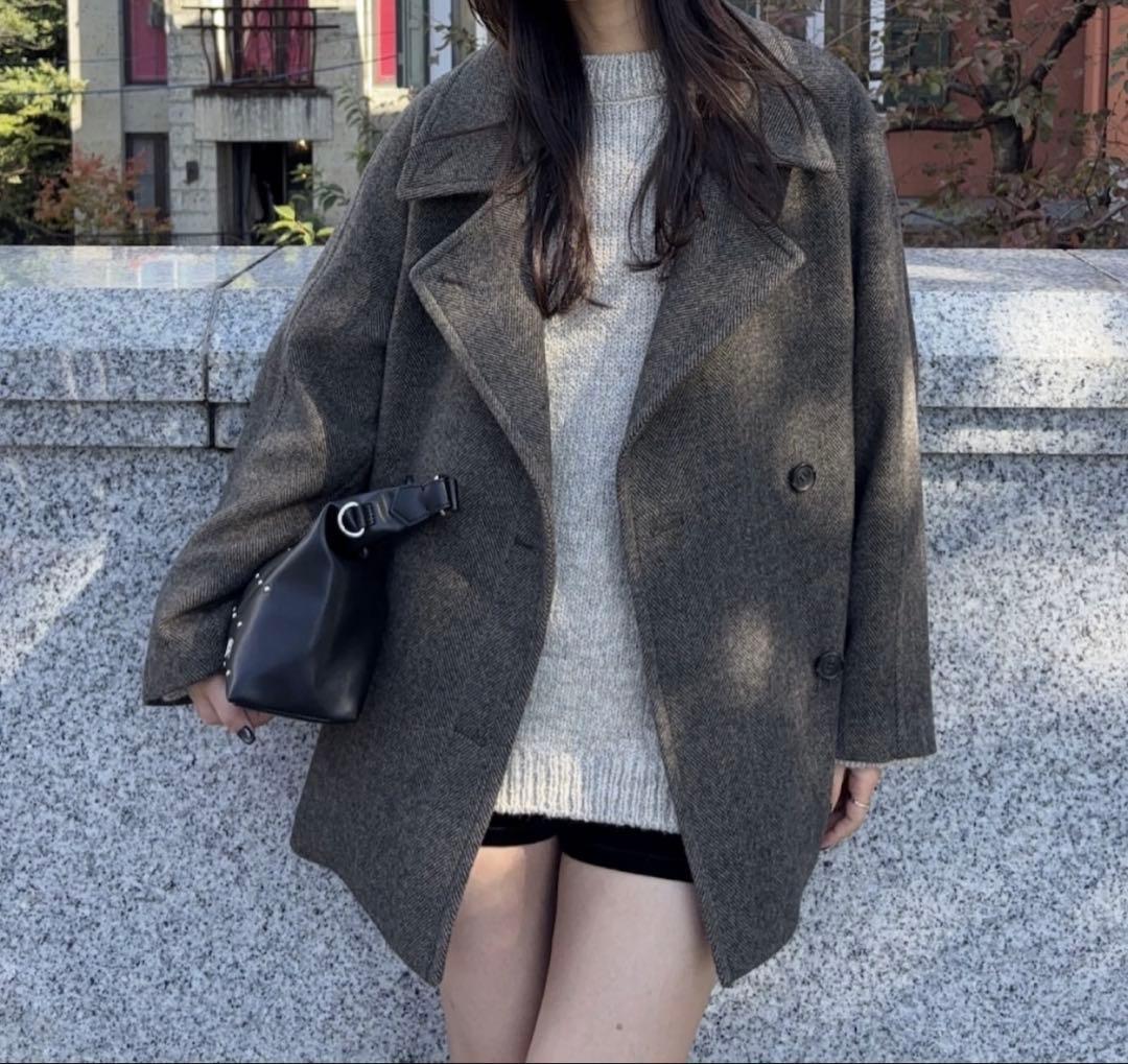 MOUSSY DOUBLE BREASTED MID コート　ブラウン