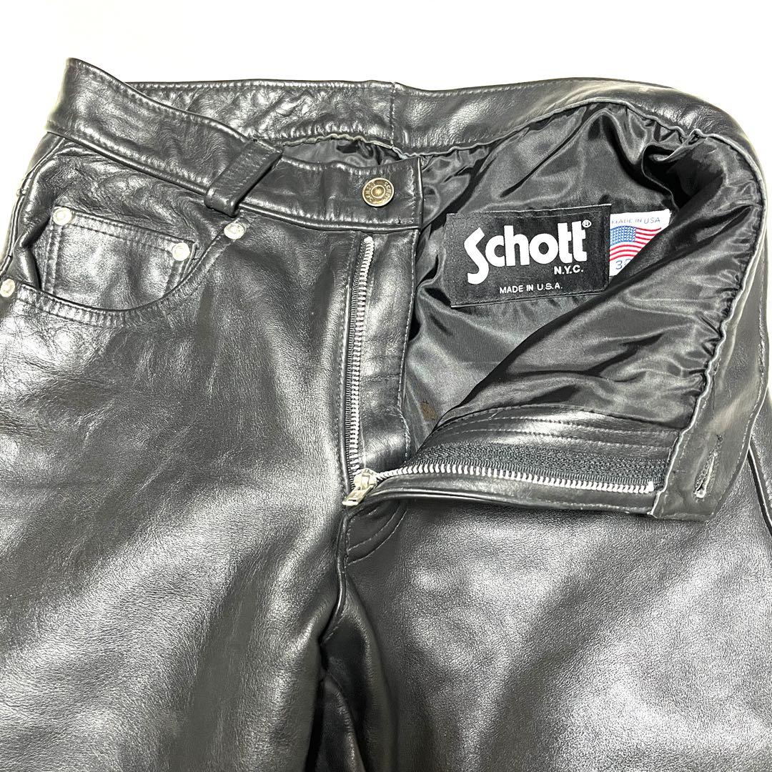 ★美品★schott★60C★レザーライダースパンツ★W30★黒　ブラック★