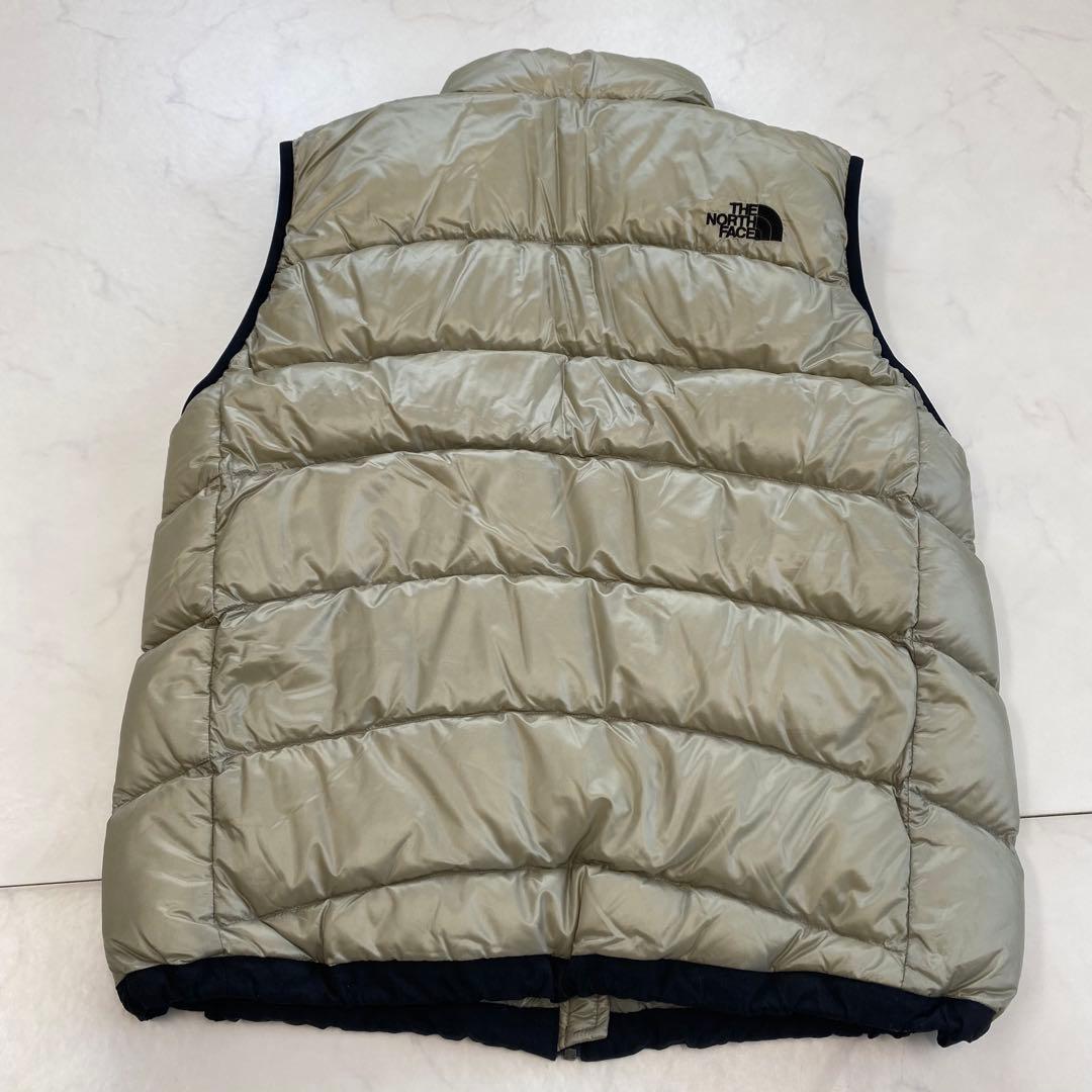 美品★THE NORTH FACE ダウンベスト 刺繍ロゴ ベージュ L