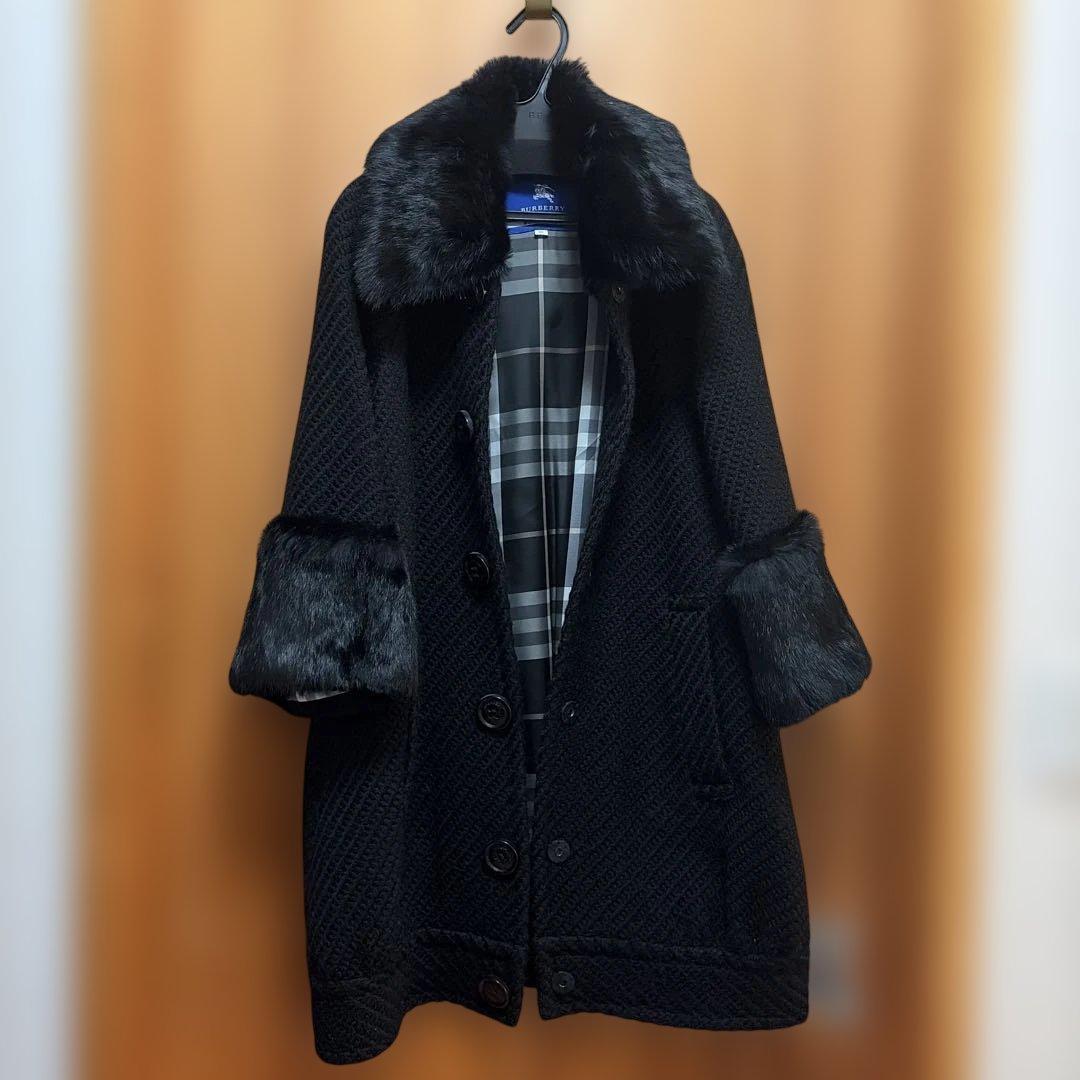 バーバリーブルーレーベル　ファーコート　ブラック