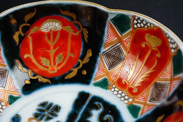 古伊万里色絵手描染付絵付け花形向付五客