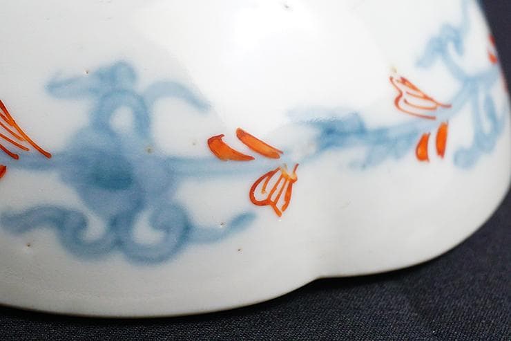 古伊万里色絵手描染付絵付け花形向付五客